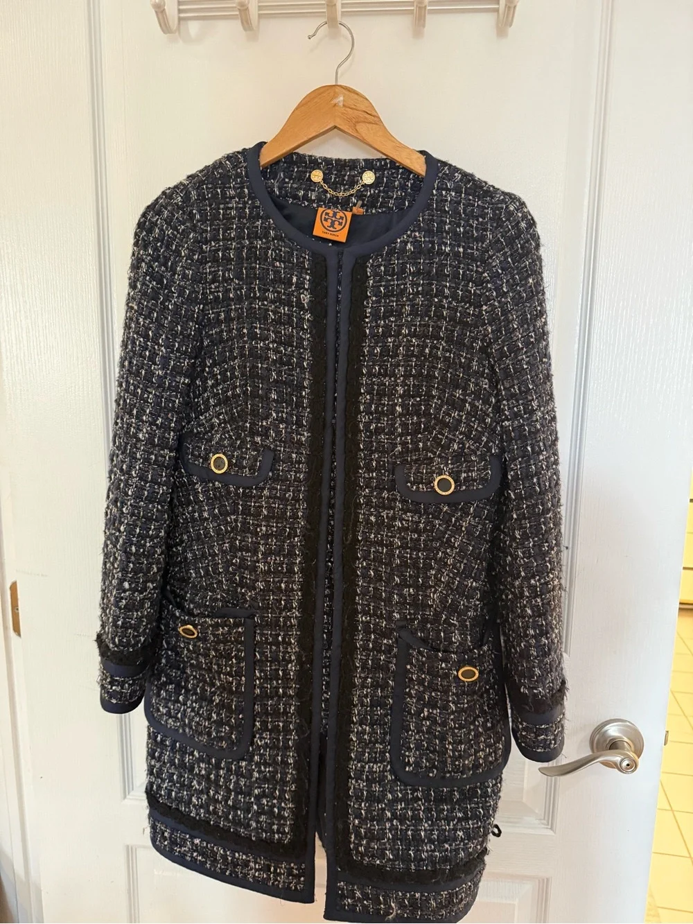 Tory Burch Annabelle Tweed Jacket with Gold Buttons